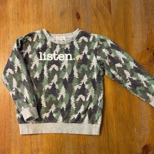 Peek Boy’s Green and Gray Forest Tree Pattern Listen… Sweatshirt Size 6/7